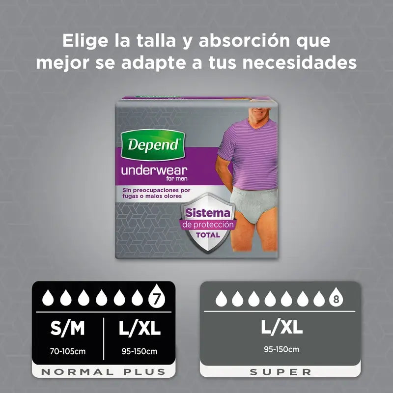 Depend Normal S/M Pañal Adulto Hombre , 10 unidades