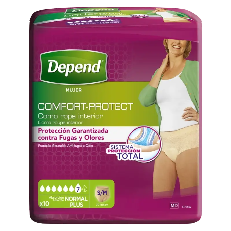 Depend Normal S/M Pañal Adulto Mujer , 10 unidades