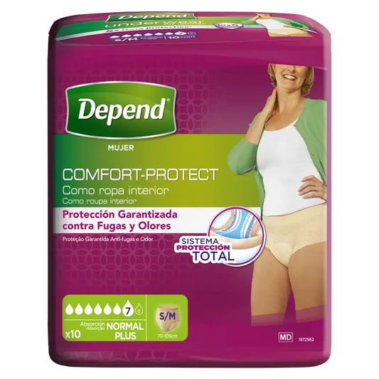 Depend Normal S/M Pañal Adulto Mujer , 10 unidades