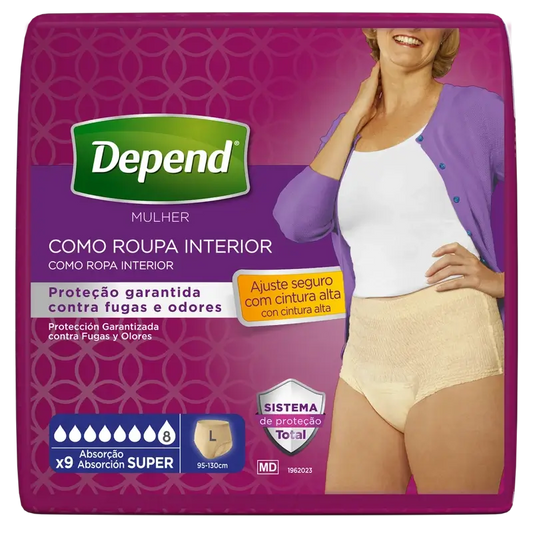 Depend Super L Pañal Adulto Mujer , 9 unidades