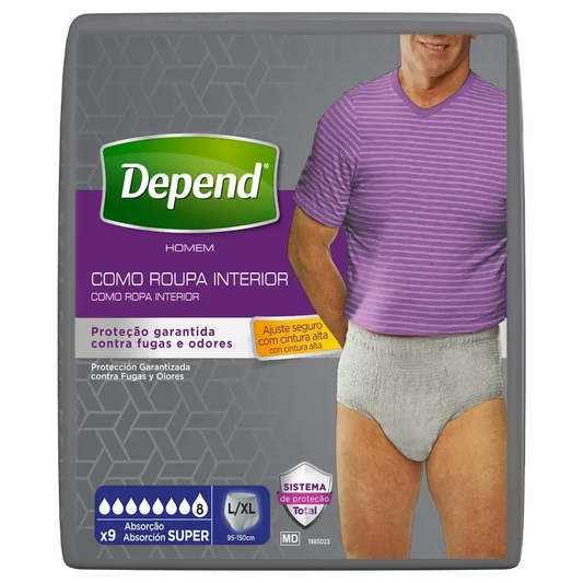 Depend Super L/Xl Pañal Adulto Hombre , 9 unidades