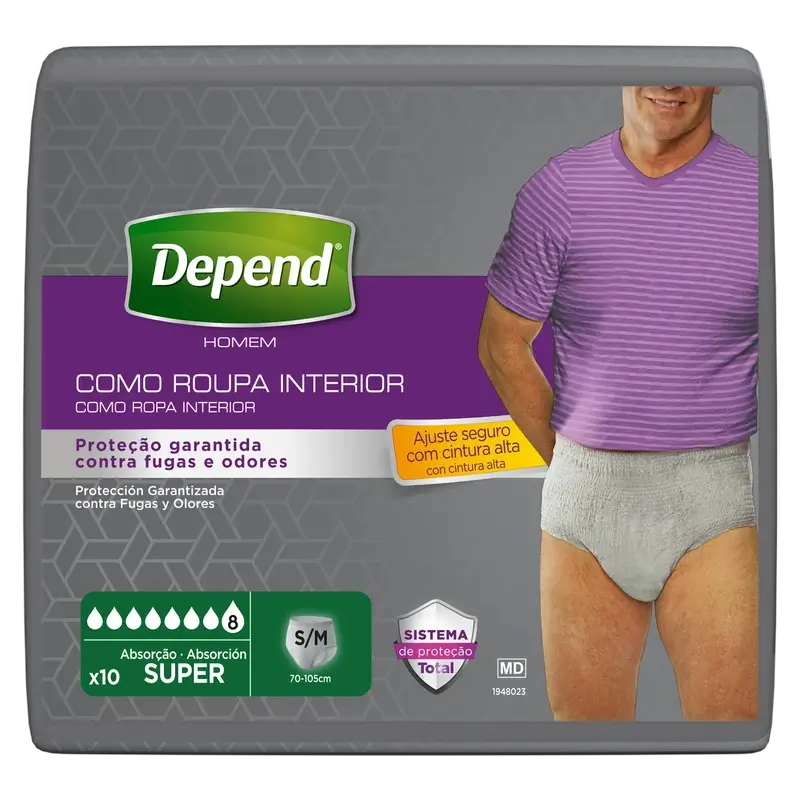 Depend Super S/M Pañal Adulto Hombre , 10 unidades