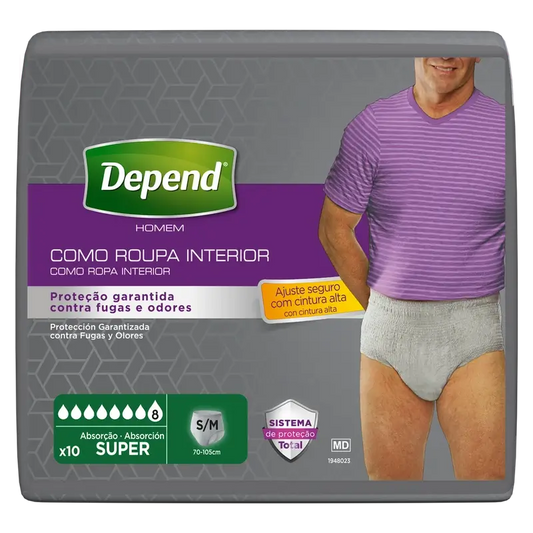 Depend Super S/M Pañal Adulto Hombre , 10 unidades
