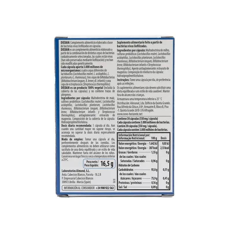Diedam Probiótico En cápsulas Entéricas - Lactobacilos, Bifidobacterias E Inulina