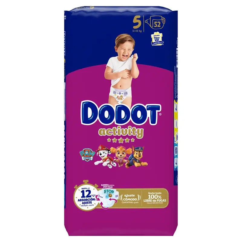 Dodot Activity Talla 5 (12-16 Kg), 52 Pañales