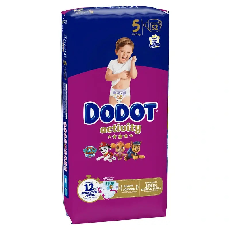 Dodot Activity Talla 5 (12-16 Kg), 52 Pañales