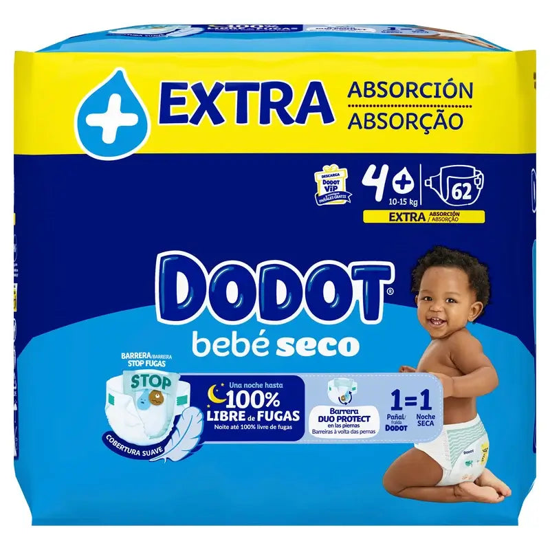 Dodot Bebé Seco Talla 4 (10-15kg), 62 Pañales