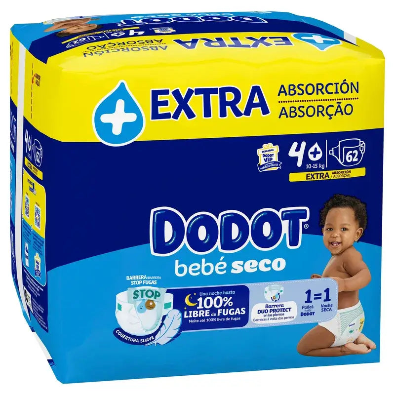 Dodot Bebé Seco Talla 4 (10-15kg), 62 Pañales