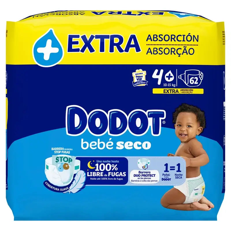 Dodot Bebé Seco Talla 4 (10-15kg), 62 Pañales