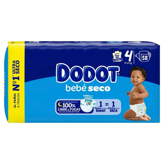 Dodot Bebé Seco Talla 4 (9-14 Kg), 58 Pañales