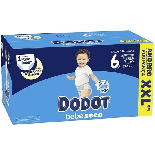 Dodot Bebé Seco Talla 6, 13Kg-18Kg, 128 Pañales