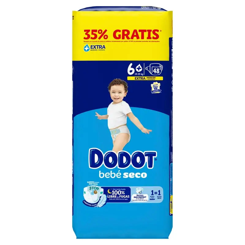 Dodot Bebé Seco Talla 6+ (+14 Kg), 48 Pañales