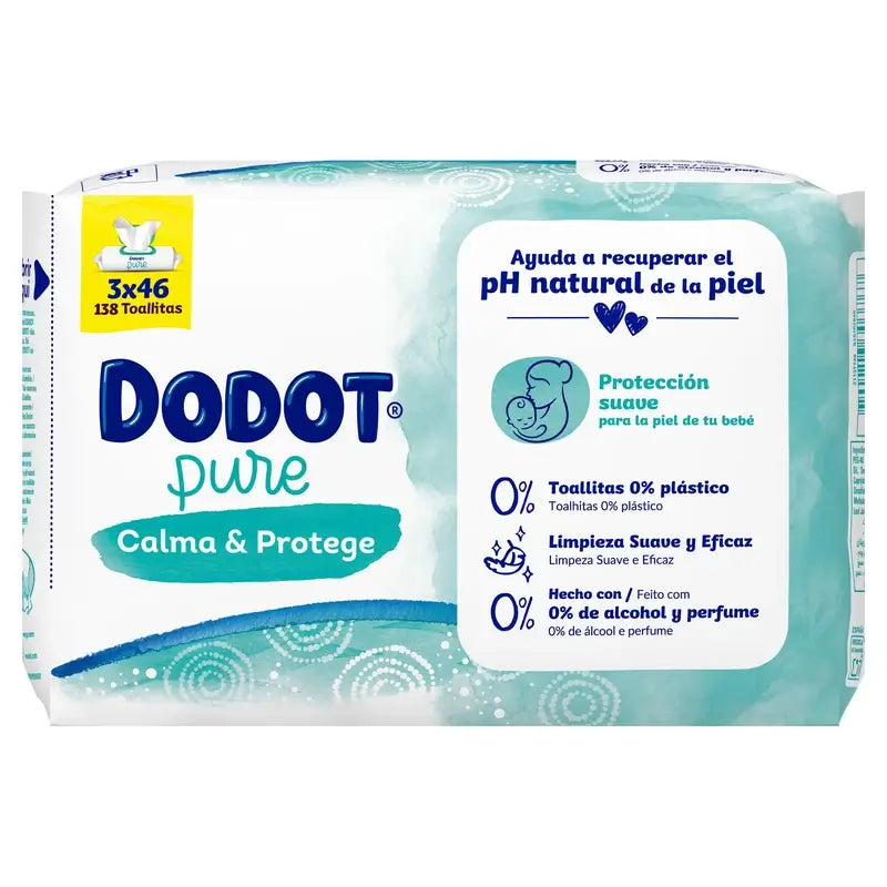 Dodot Toallitas Pure Calma & Protege Para Bebé,  3 x 46 Unidades