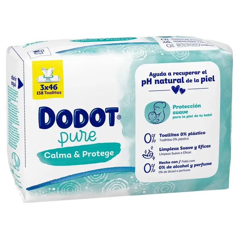 Dodot Toallitas Pure Calma & Protege Para Bebé,  3 x 46 Unidades