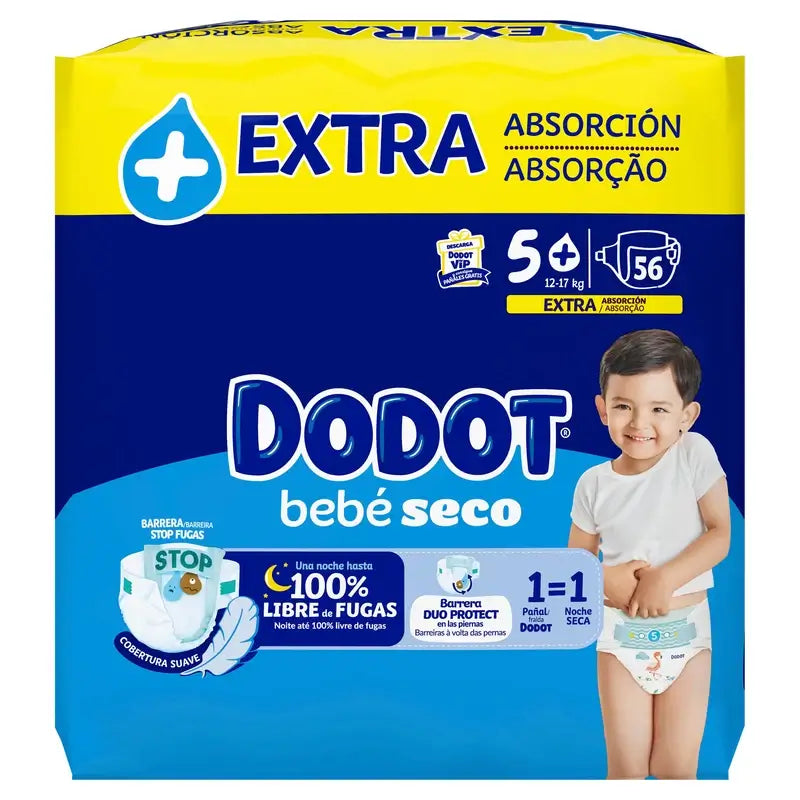 Dodot Bebé Seco Talla 5 Extra Jumbo, 56 Pañales