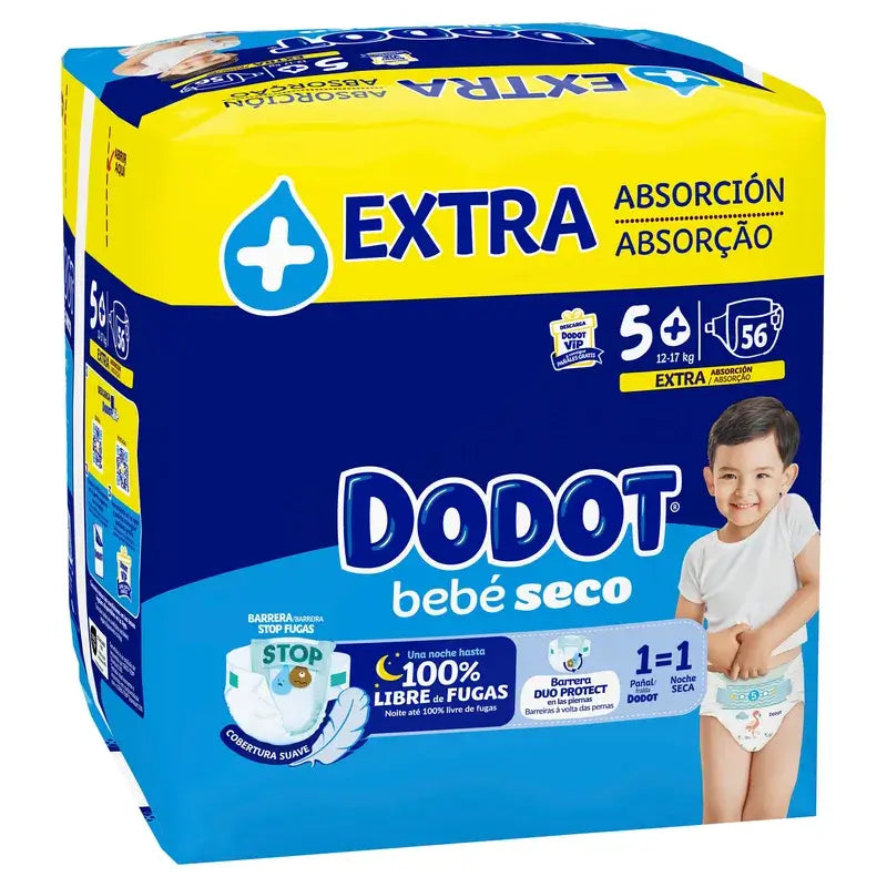 Dodot Bebé Seco Talla 5 Extra Jumbo, 56 Pañales