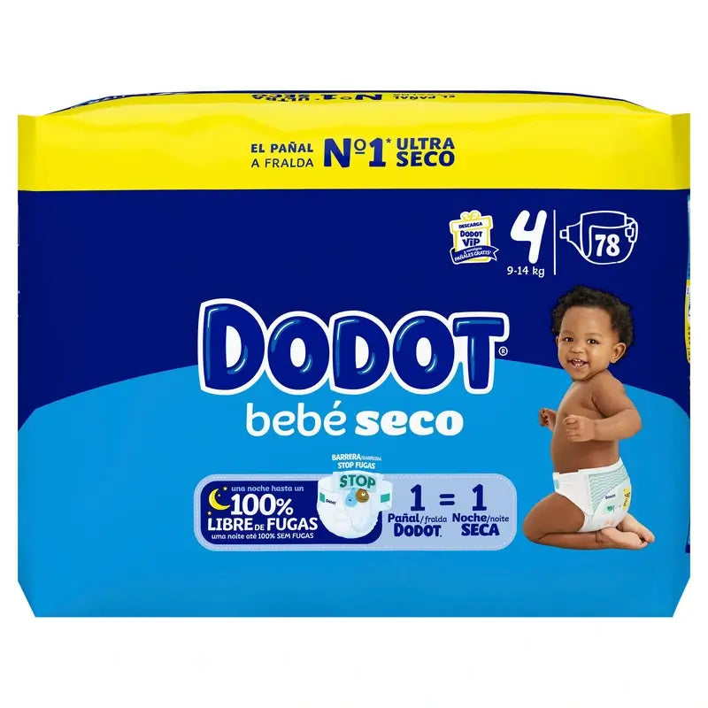 Dodot Bebé Seco Talla 4 (9-14 Kg), 78 Pañales