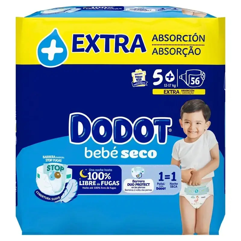 Dodot Bebé Seco Talla 5 Extra Jumbo, 2x56 Pañales