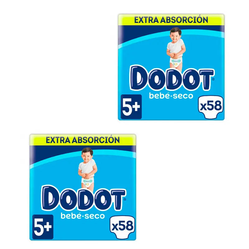 Dodot Pack 2X Bebé Seco Pañal Talla 5, 56 Unidades