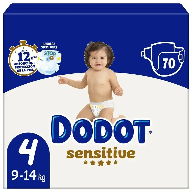Dodot Sensitive Talla 4 Para Bebé, 9 Kg, 14 Kg, 210 Pañales