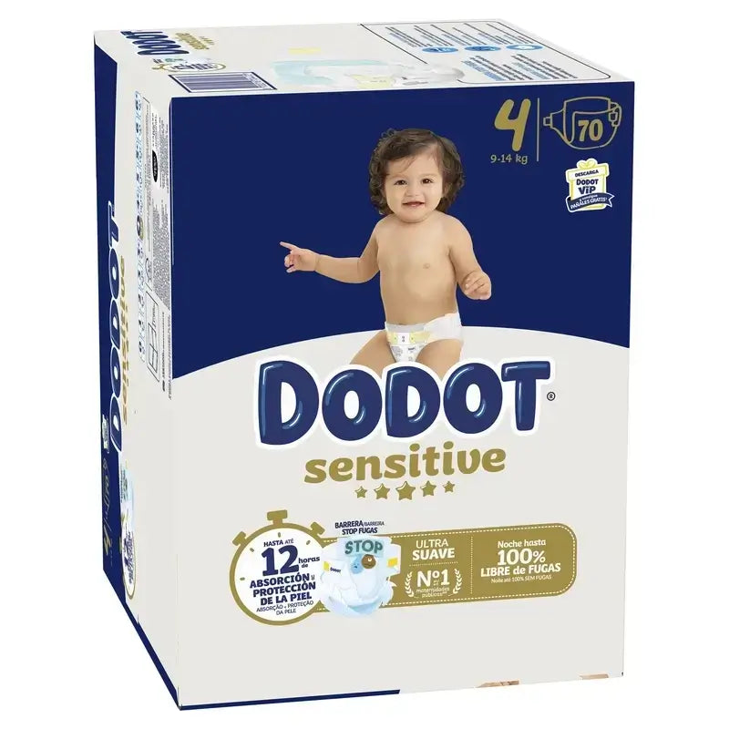 Dodot Sensitive Talla 4 Para Bebé, 9 Kg, 14 Kg, 210 Pañales