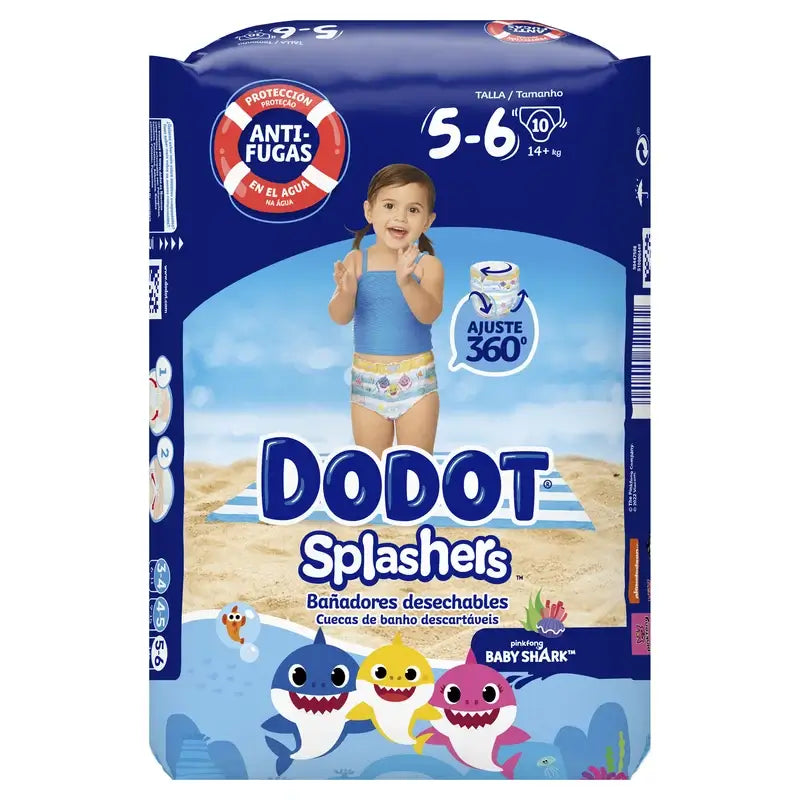 Dodot Splashers Pañales de Agua Talla 5-6, 10 Unidades