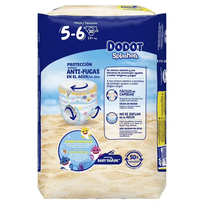 Dodot Splashers Pañales de Agua Talla 5-6, 10 Unidades