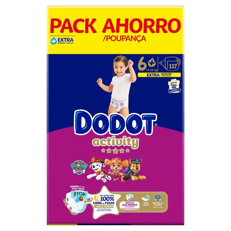 Dodot Activity Talla 6+, 14kg-19kg, 117 Pañales