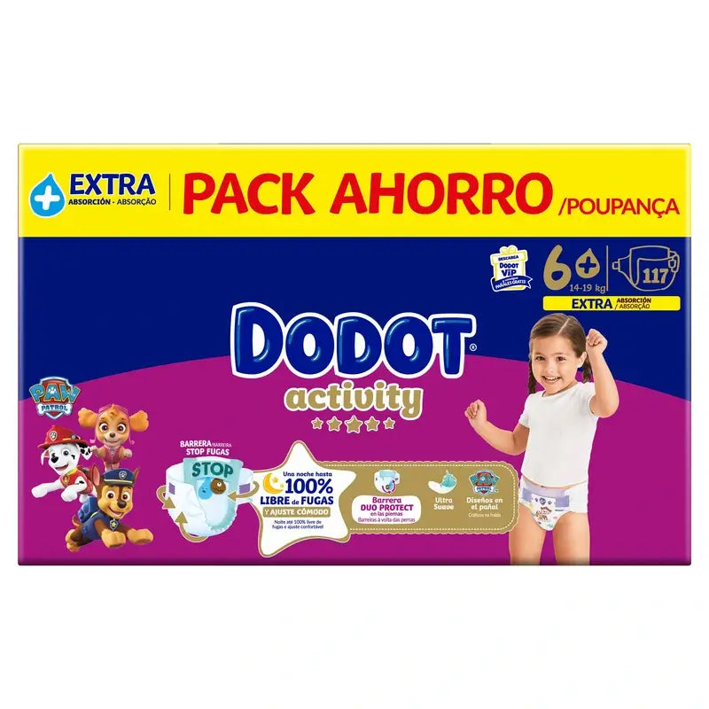 Dodot Activity Talla 6+, 14kg-19kg, 117 Pañales