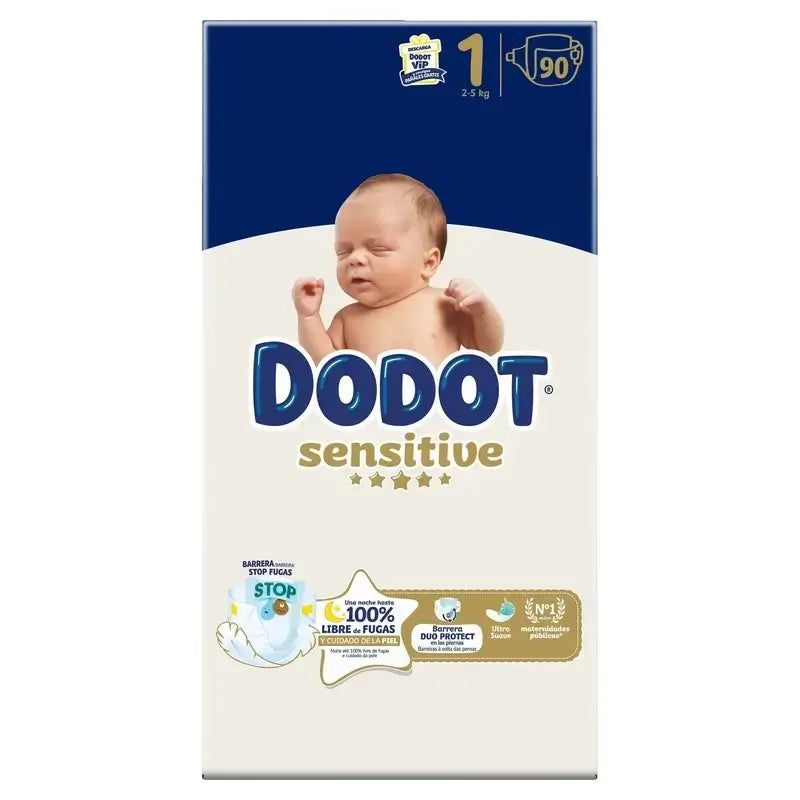 Dodot Pañal Sensitive Jumbo Pack Talla 1, 2x90 Unidades + Toallitas Aqua Plastic Free Box 6X48 (288 Unidades)