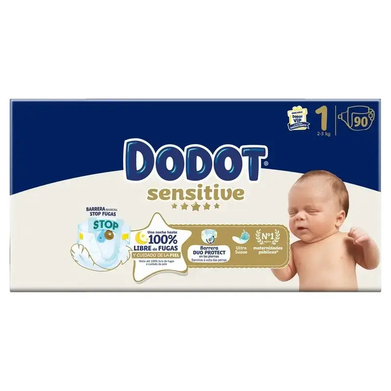 Dodot Pañal Sensitive Jumbo Pack Talla 1, 2x90 Unidades + Toallitas Aqua Plastic Free Box 6X48 (288 Unidades)