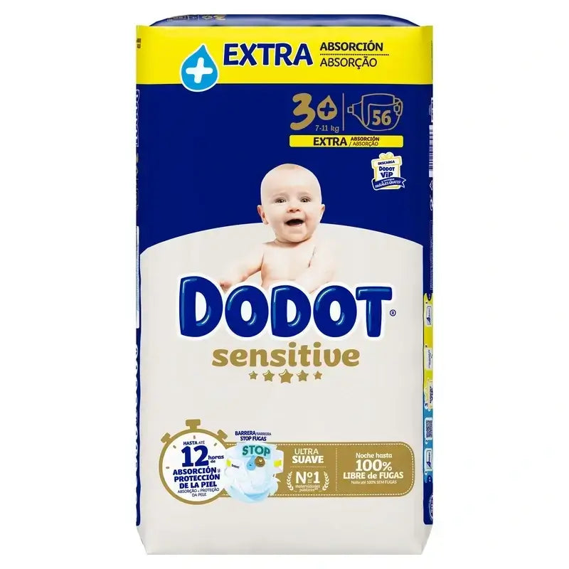Dodot Sensitive Extra Jumbo Talla 3+, Pack 2 x 56 Pañales