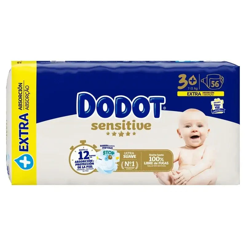 Dodot Sensitive Extra Jumbo Talla 3+, Pack 2 x 56 Pañales
