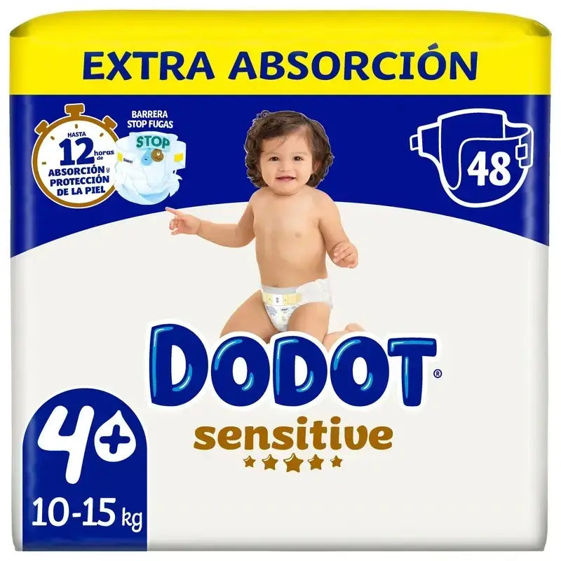 Dodot Sensitive Pañales Extra Absorción 10-15 kg Talla 4+, Pack 2 x 48 Unidades