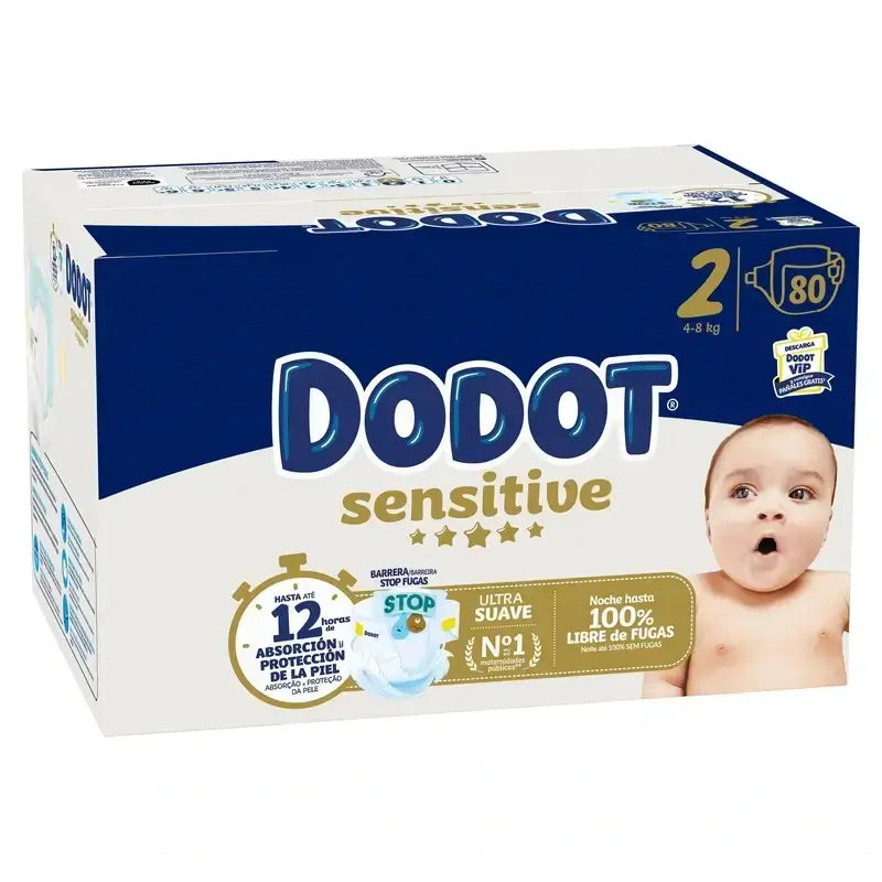 Dodot Sensitive Talla 2, 2 x 80 Pañales + Toallitas Pure Aqua Bebé, 288 Unidades