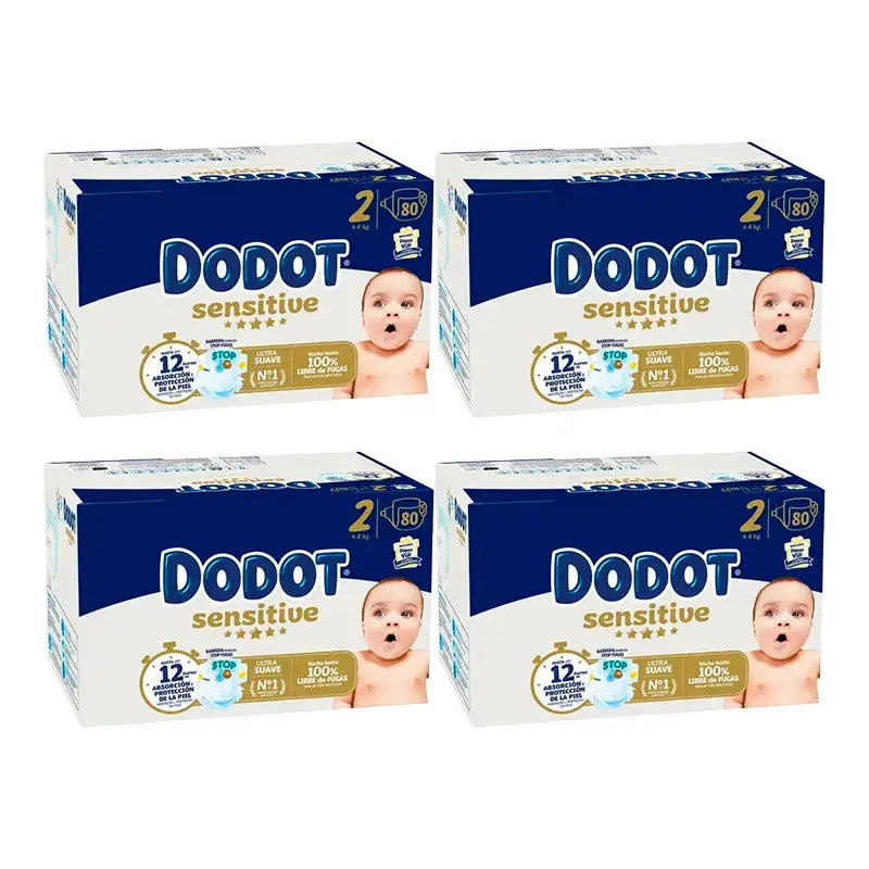 Dodot Sensitive Recién Nacido Box Talla 2, Pack 4 x 80 uds.