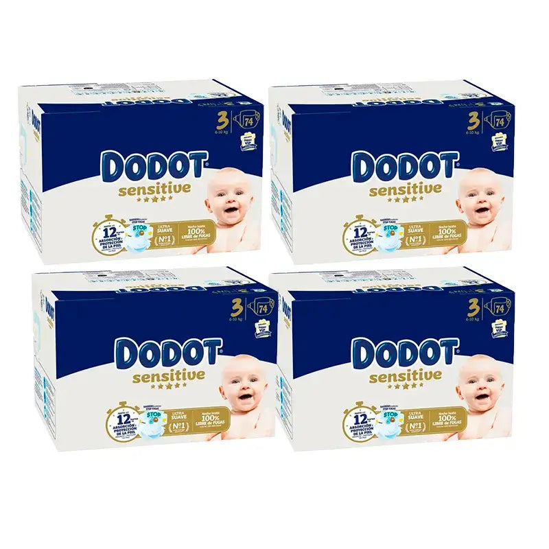 Dodot Sensitive Talla 3 Box, 4 x 74 Pañales