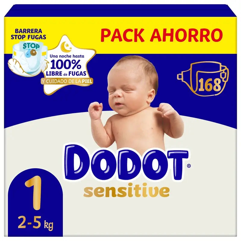 Dodot Sensitive Talla 1, Pañales, 2Kg-5Kg , 168 uds