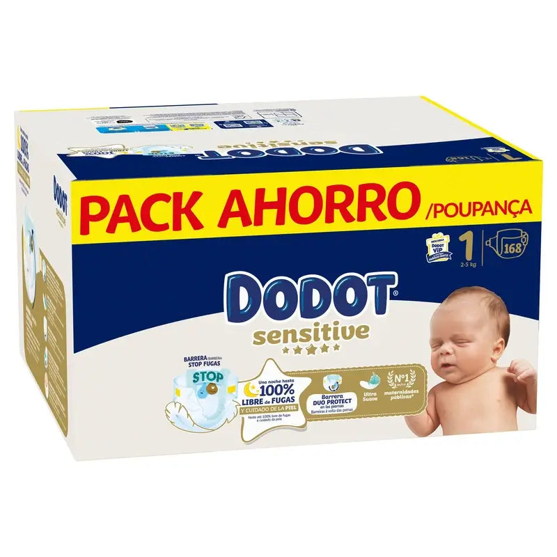 Dodot Sensitive Talla 1, Pañales, 2Kg-5Kg , 168 uds
