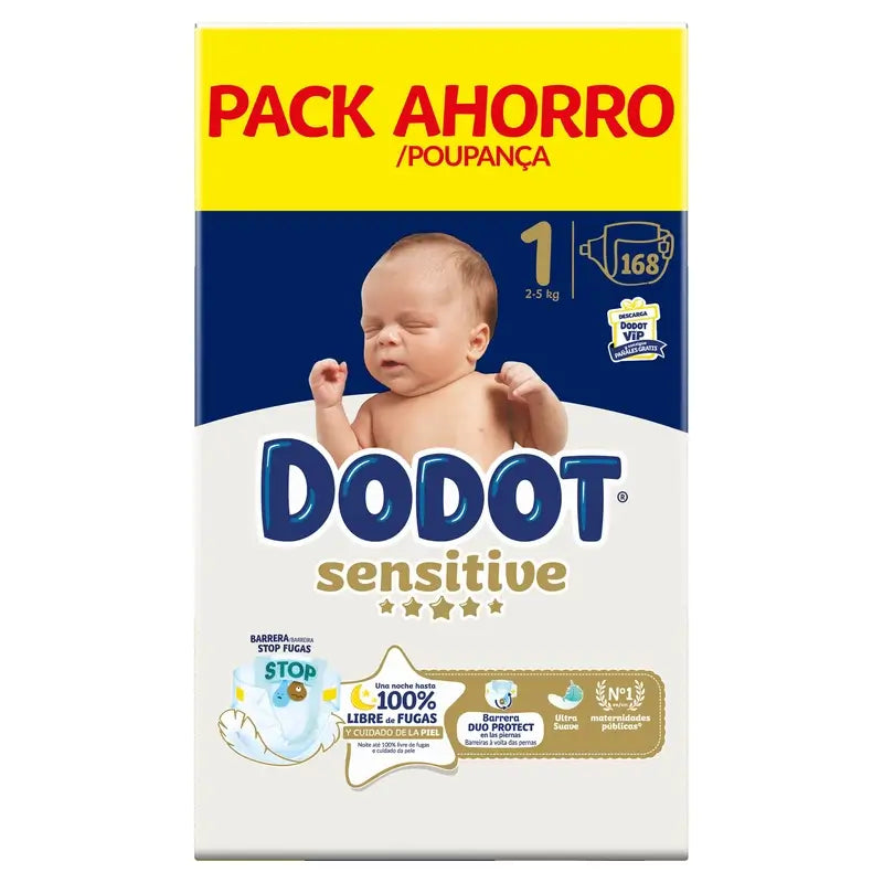 Dodot Sensitive Talla 1, Pañales, 2Kg-5Kg , 168 uds
