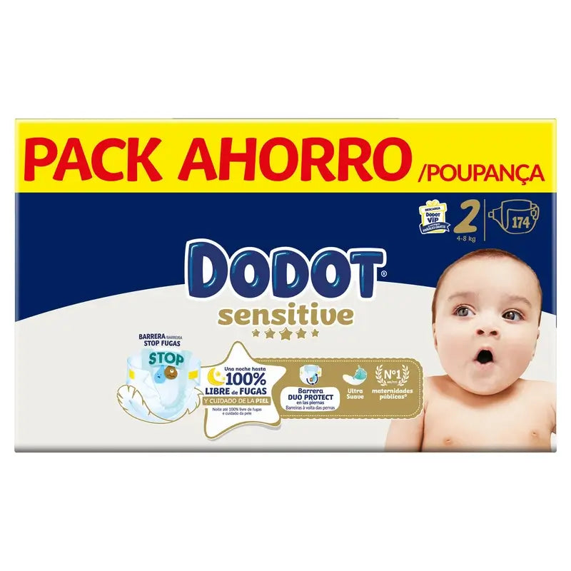 Dodot Sensitive Talla 2, Pañales, 4Kg-8Kg , 174 uds