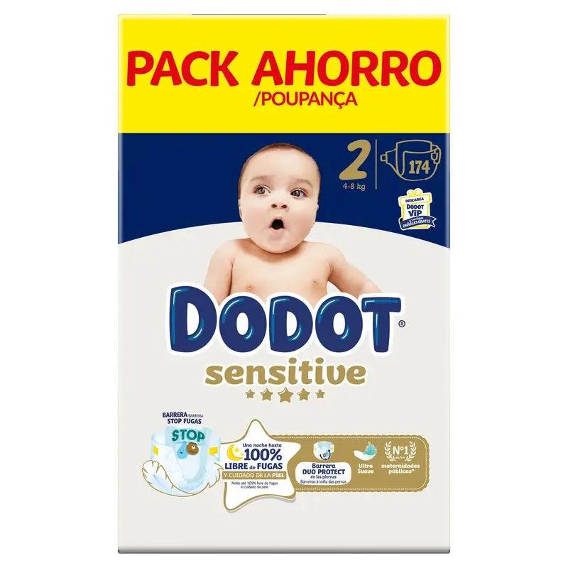 Dodot Sensitive Talla 2, Pañales, 4Kg-8Kg , 174 uds