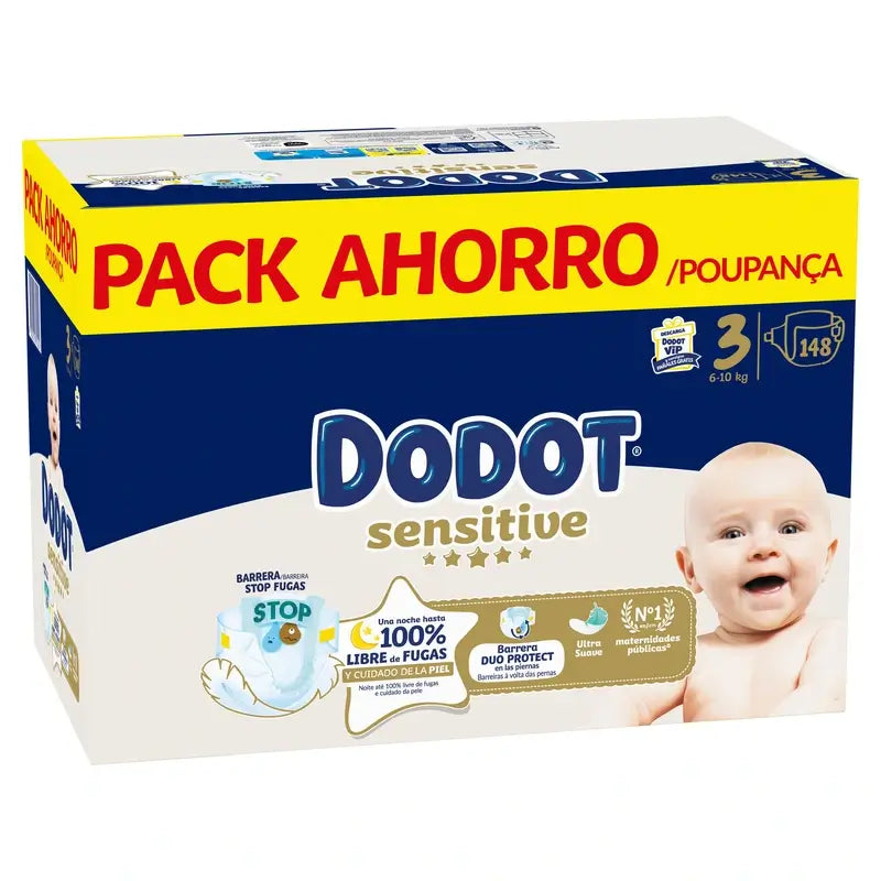 Dodot Sensitive Talla 3, Pañales, 6Kg-10Kg , 148 uds