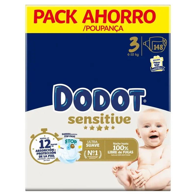 Dodot Sensitive Talla 3, Pañales, 6Kg-10Kg , 148 uds