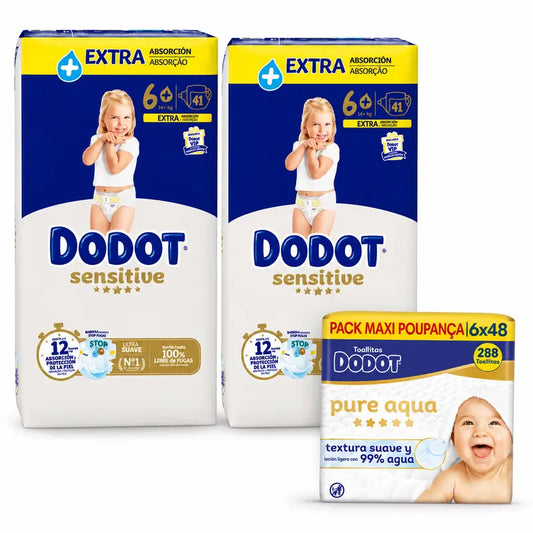 Dodot Sensitive Talla 6, 82 Pañales + Dodot Pure Aqua 288 Toallitas
