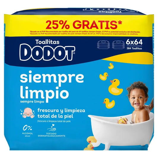 Dodot Toallitas Mainline, 6x64, 384 unidades (25% GRATIS)