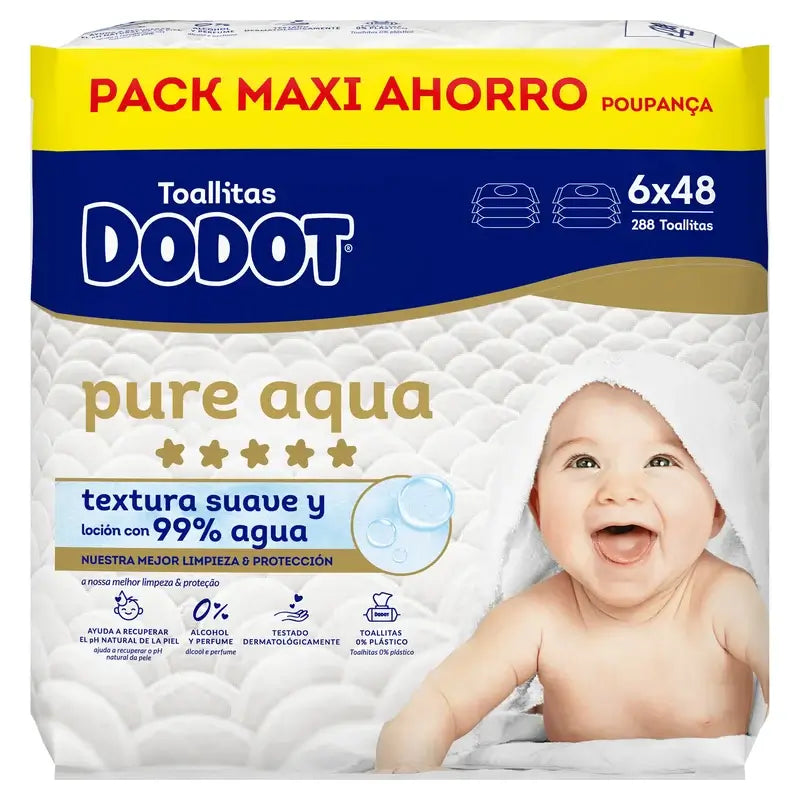Dodot Toallitas Pure Aqua, 6x48, 288 unidades