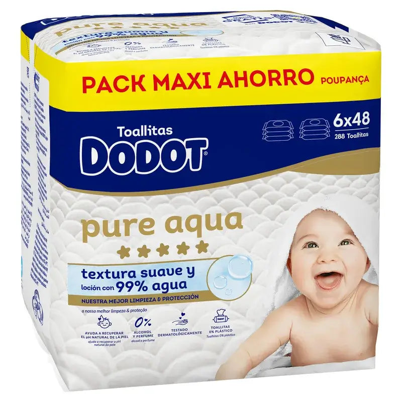 Dodot Toallitas Pure Aqua, 6x48, 288 unidades
