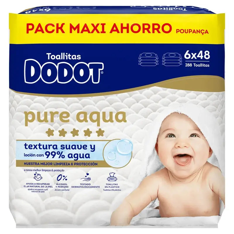 Dodot Toallitas Pure Aqua, 6x48, 288 unidades
