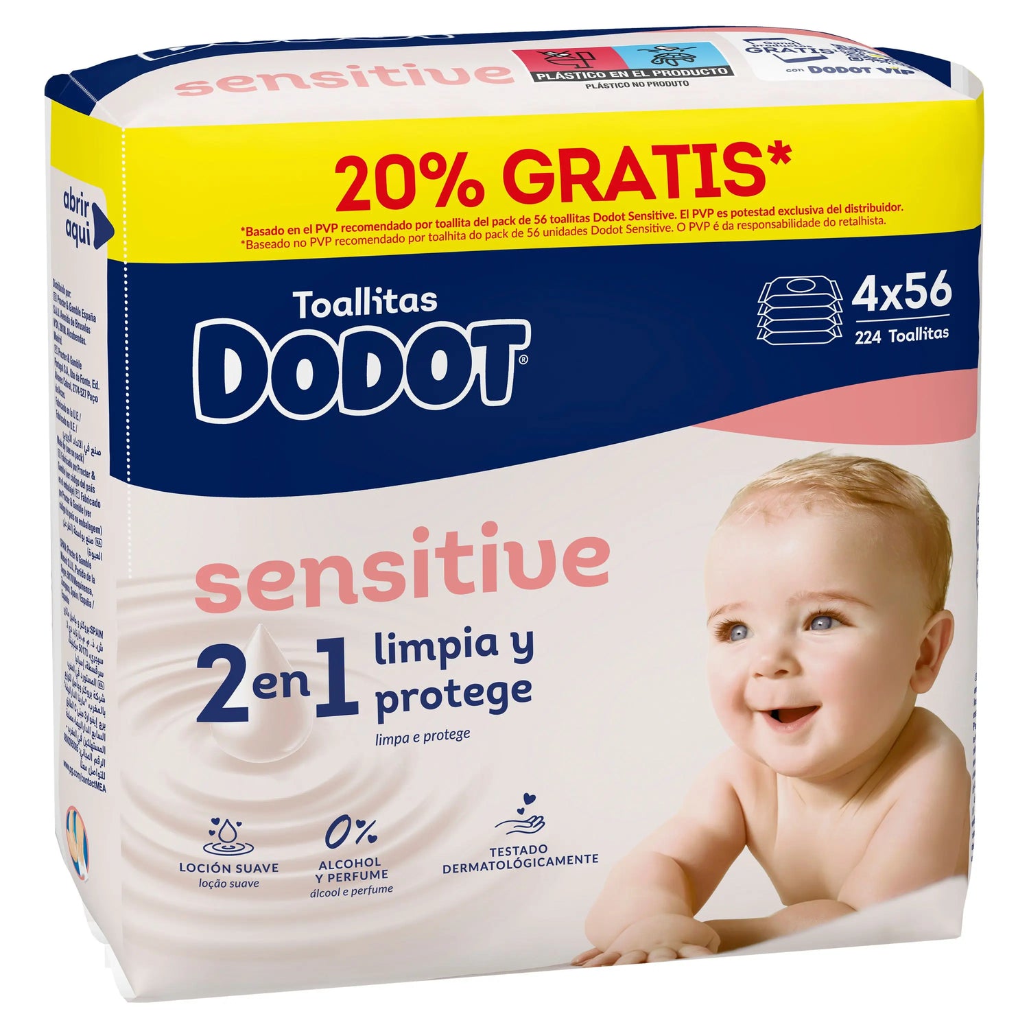 Dodot Toallitas Sensitive, 4x56, 224 unidades (20% GRATIS)